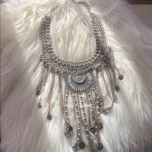 Large boho silver necklace